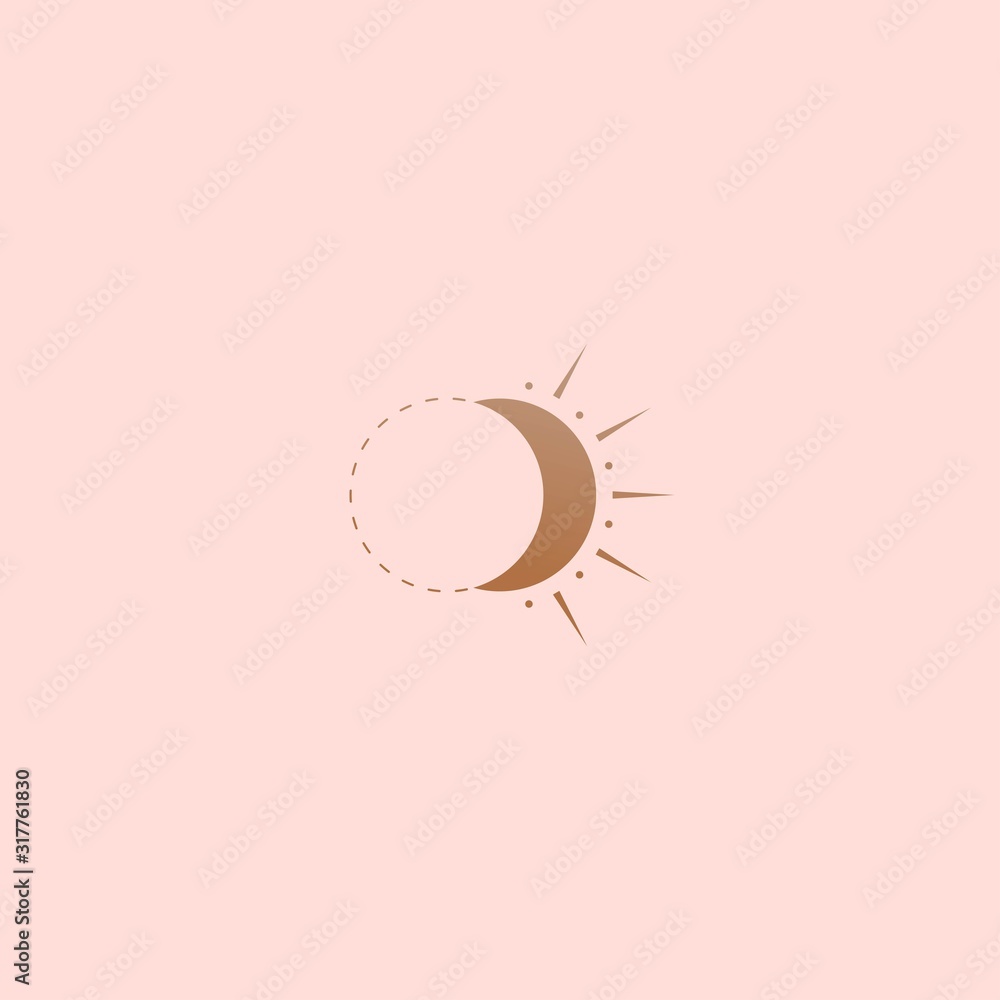 Wall mural boho abstract style moon or sun. simple minimalistic icon. logo template. trendy vector illustration