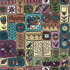 Naklejka premium Ethnic floral wall, seamless pattern for your design