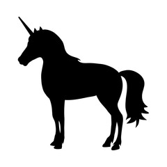 Unicorn Mythical Horse Silhouette Isolated On the White Background. Flat Style. Vector Illustration