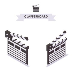 Clapboard isometric. Cinema production element in various foreshortening