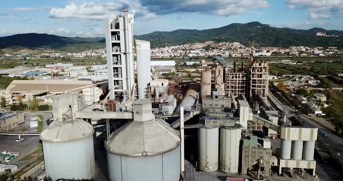 View from drone of cement plant industrial area, Catalonia, Spain