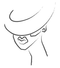 Woman in hat black&white fashion illustration. Portrait. Vector EPS10