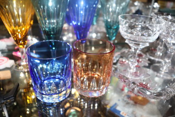 bright party glasses onsideboard shelf standing