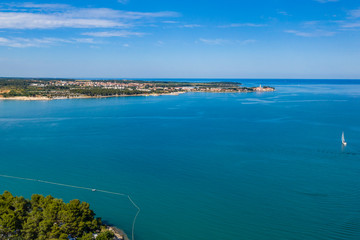 Summer aerial photo of beach with ocean and free space for your decoration. 