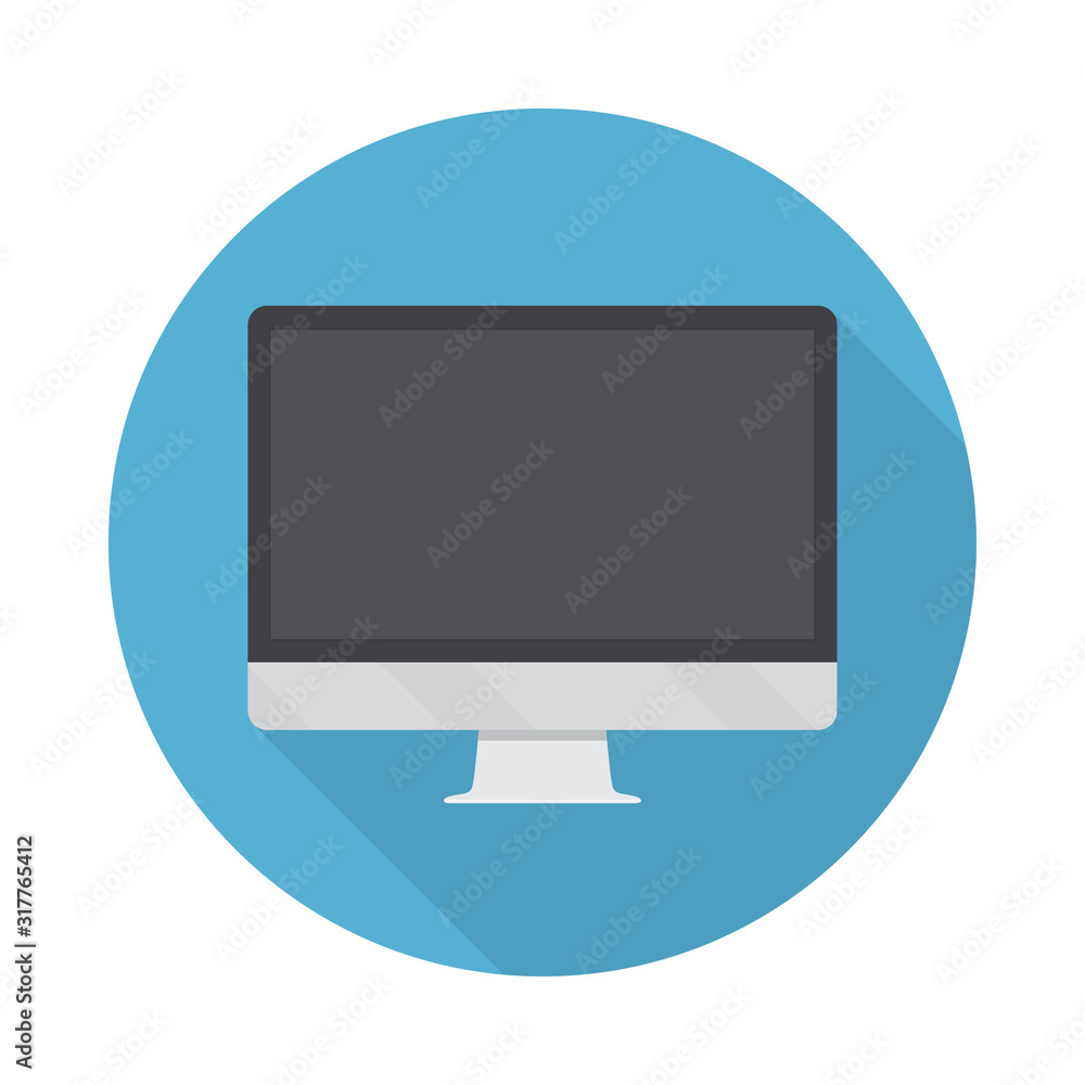 Aufkleber computer monitor icon in a flat design with long shadow