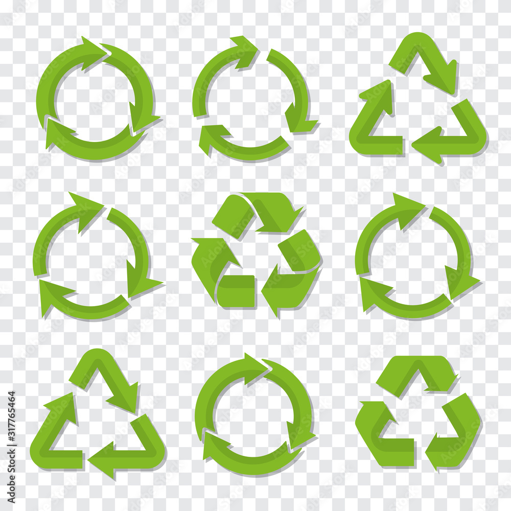 Poster Set of recycle icon in green color with shadow