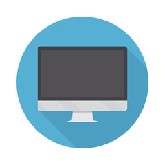 Computer monitor icon in a flat design with long shadow