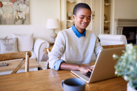 Smiling African American Woman Working Online From Home