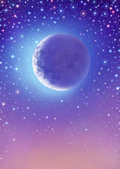 Fototapeta na wymiar Starry Sky with Crescent Moon