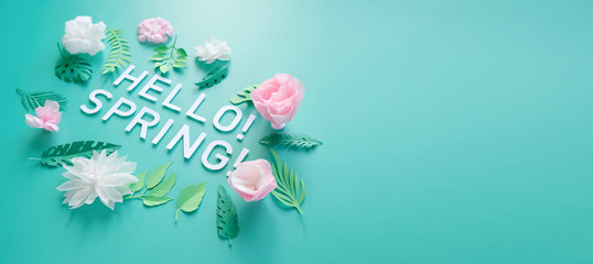 Hello, spring With white and rose paper flowers