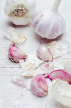 Close up of garlic bulbs and cloves