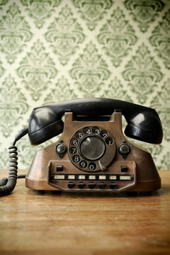 Old telephone made of copper