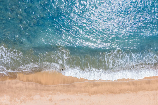 Summer aerial photo of beach with ocean and free space for your decoration. 