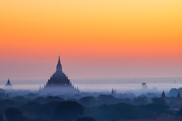 Fototapeta na wymiar Ancient Buddhist Temples of Bagan Kingdom at sunrise. Myanmar (Burma)