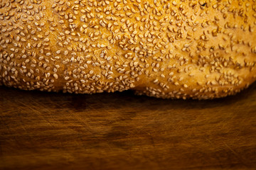 seed bread on wooden table