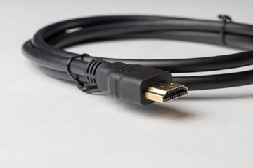 Black HDMI USB cord for technology, computers, high resolution monitor connection for gaming or television. Watching TV or movies. Computer accessory equipment connector cables.