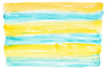 abstract watercolor striped background with horizontal blue and yellow stripes