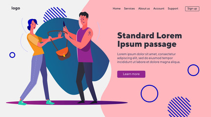 Gangster with knife stealing woman bag. Assault, danger, theft flat vector illustration. Crime, attack, robbery concept for banner, website design or landing web page