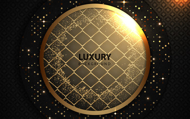 Luxury black frame layers background a combination with golden texture line and shine sparkle decoration. Dark elegant and premium concept vector design template for element modern cover, banner, card