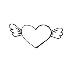 Happy Valentine's Day. Single heart icon . Сoncept valentine, Happy Anniversary, wedding. Hand drawn vector illustration in doodle style outline drawing isolated on white background.