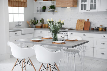 Beautiful kitchen interior with new stylish furniture