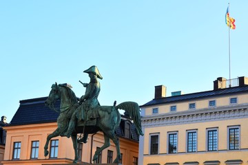 Fototapeta premium Stockholm, Sweden- January 2020. Tourist attractions of Stockholm. View of the old city. Central streets of Stockholm. The capital of Sweden. landmarks of Stockholm city. Scandinavia. North Europe