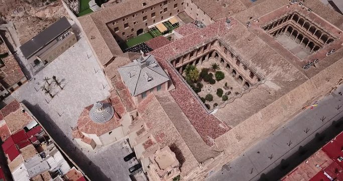 Aerial view of stone building of old University of Orihuela, Spain