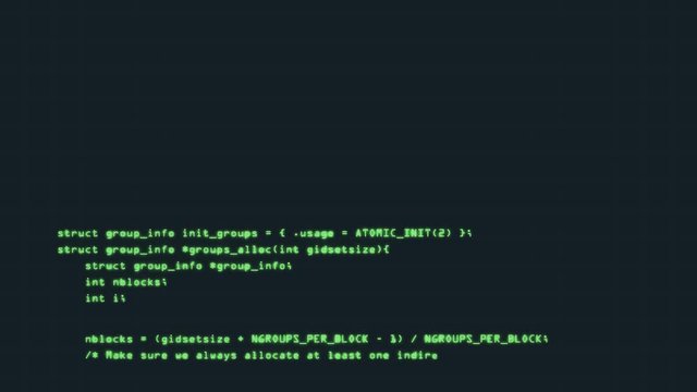 Hacker code running down a computer screen terminal. 4K