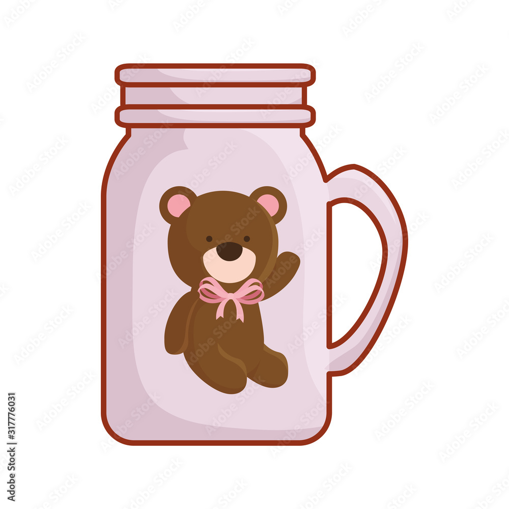 Wall mural mug with cute teddy bear isolated icon