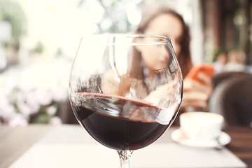 mediterranean restaurant food wine woman, street european cafe, glass of wine