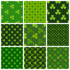 Naklejka premium Green clover leaves seamless patterns set