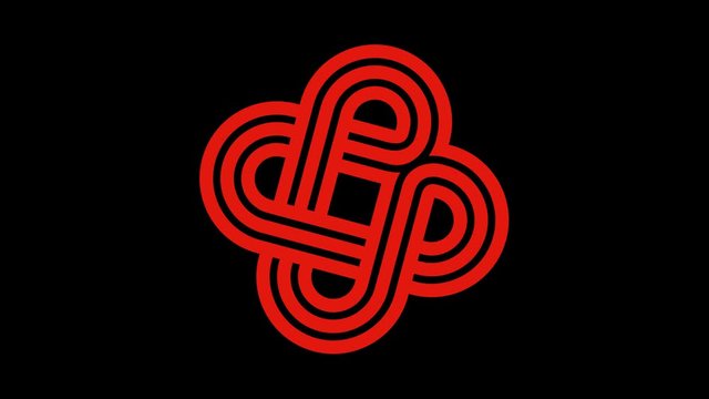 Colored graphic object that rotates clockwise in the center, varying in size, on a background with a hypnotic, psychedelic and stroboscopic effect, in 16: 9 video format.