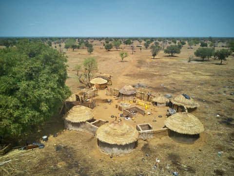 Burkina Faso, Fada N?Gourma, Aerial view of small village