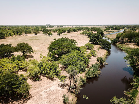 Burkina Faso, Aerial View Of Landscape With Komoe River