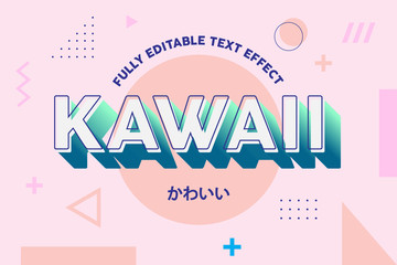 Kawaii cute colorful text typography style effect 