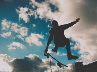 Skateboarder jumping in the air