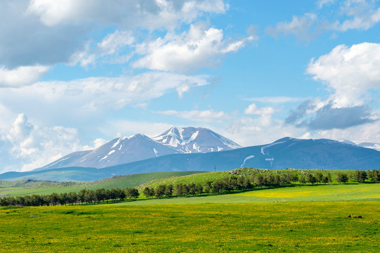 View of Didi Abuli Mountain in the Lesser Caucasus Range, Gorelovka, Samtskhe-Javakheti region, Georgia