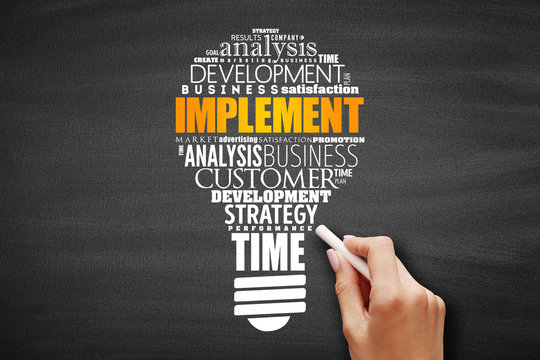 Implement light bulb word cloud collage, business concept background