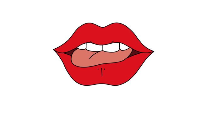 Hand-drawn animation of female lips where the tongue licks the lips. Looping animation. Original file Full HD has an alpha chanel. 25 fps