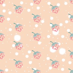 Seamless pattern with hand drawn strawberries on white background