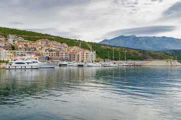 Fototapeta na wymiar Cloudy view of Lustica bay, Montenegro.