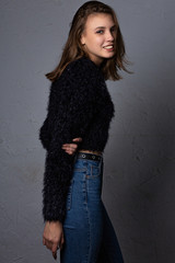 Test shooting for cheerful slender girl