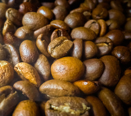 Close up of roasted coffee beans, background
