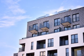 Modern and new apartment building. Multistoried, modern, new and stylish living block of flats.