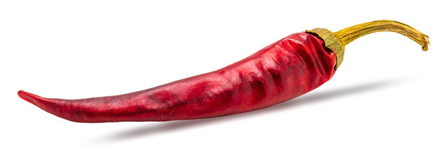 1 dry red chilli pepper Isolated on white background.