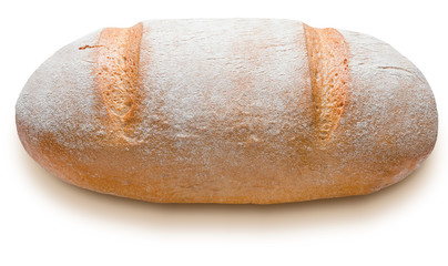 Rustic Rye Bread Whole. Isolated on white background. 3/4 view.