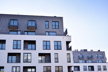 Modern and new apartment building. Multistoried, modern, new and stylish living block of flats.