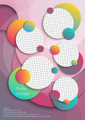 Template for photo collage or infographic in modern style. Frames for clipping masks are in the vector file. Template for a photo album with circle shapes frames and gradient