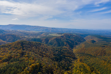 Fototapeta premium Aerial fall color of the Hakkoda Mountains