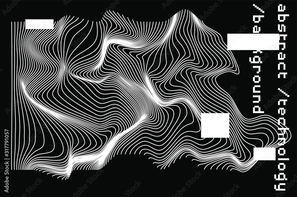 Aufkleber Abstract black and white background with generative art elements.  Futuristic and glitched shapes in cyberpunk style.